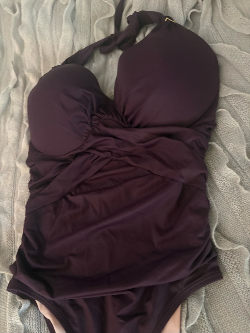 Plunge Halter One-Piece Swimsuit in Deep Plum